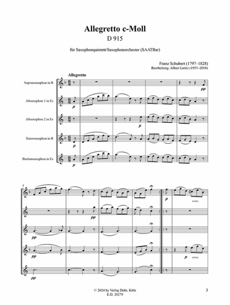 Allegretto c-Moll D 915 (für Saxophonquintett/Saxophonorchester)