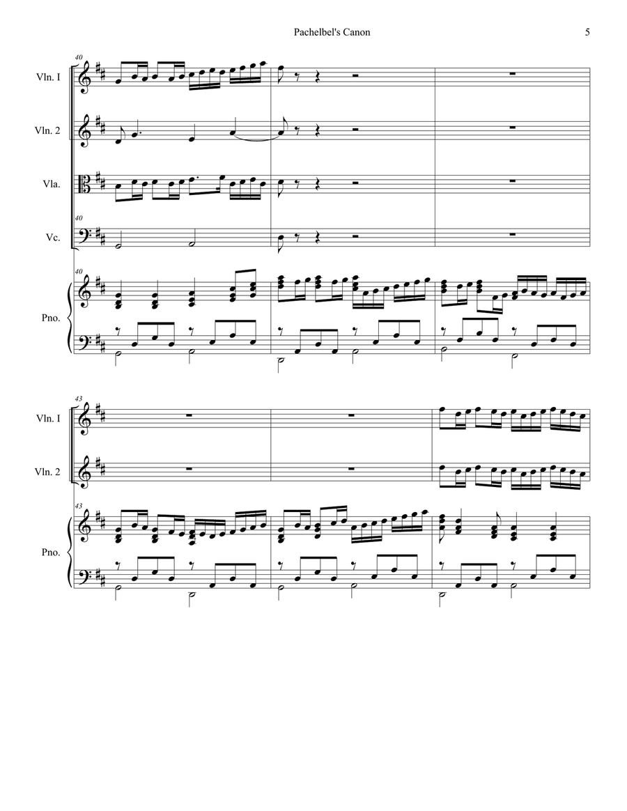 Pachelbel's Canon (Wedding Arrangement for String Quartet - Piano Accompaniment) Piano Quintet scores gallery preview page 6