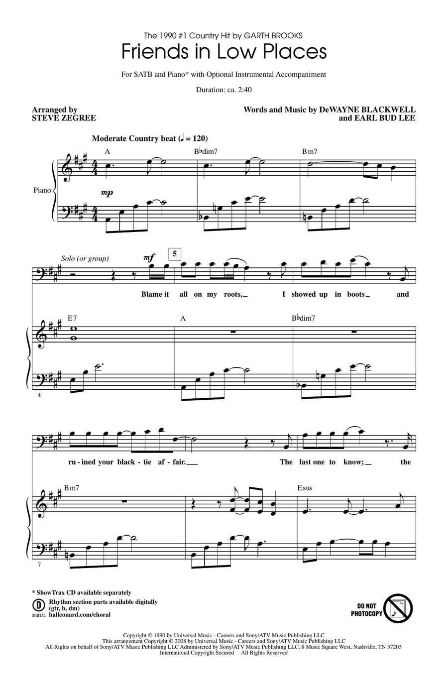 Friends In Low Places 4-Part scores gallery preview page 1