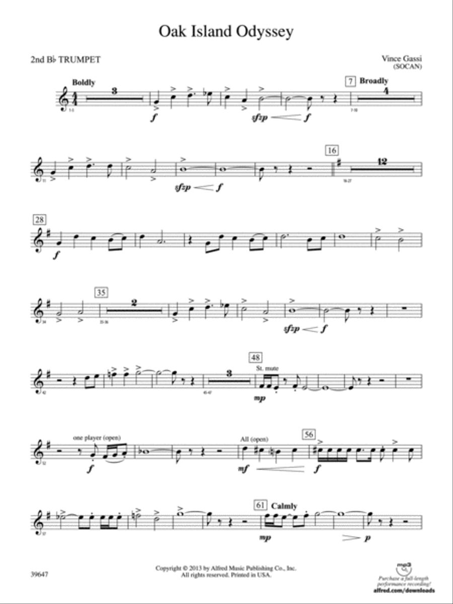 Oak Island Odyssey: 2nd B-flat Trumpet Concert Band scores gallery preview page 1