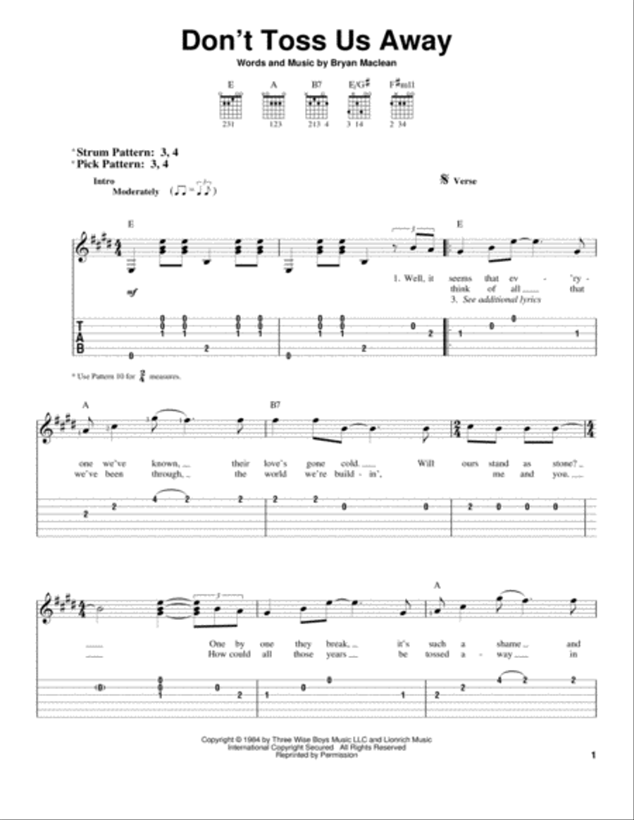 Don't Toss Us Away Don't Toss Us Away Electric Guitar scores gallery preview page 1