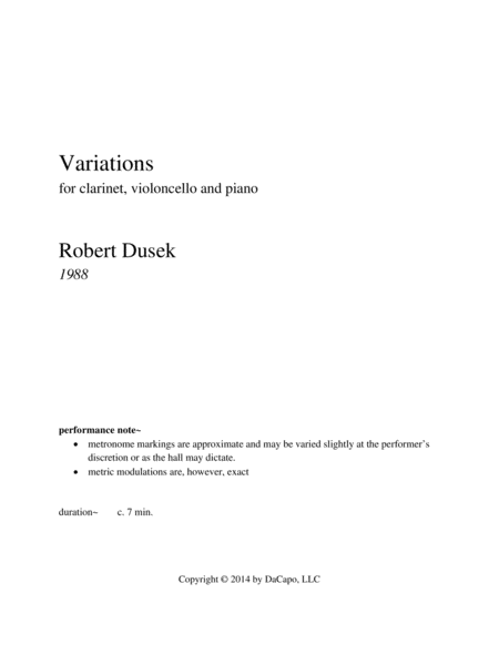 Variations for Clarinet, Violoncello and Piano