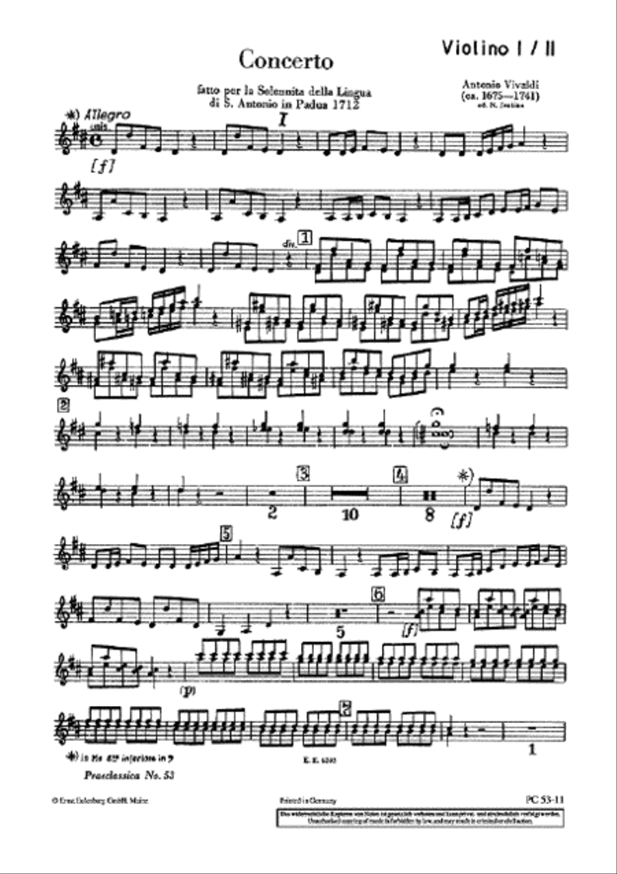 Concerto D Major Op. 35/19 RV 212A / PV 165 by Antonio Vivaldi Orchestra - Sheet Music