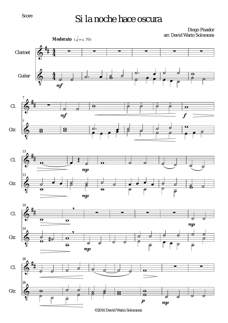 Si la noche hace oscura for clarinet and guitar Clarinet scores gallery preview page 1