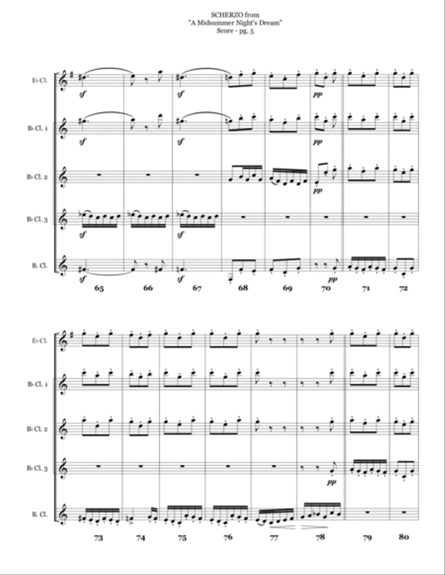 Scherzo from "A Midsummer Night's Dream" for Clarinet Quartet