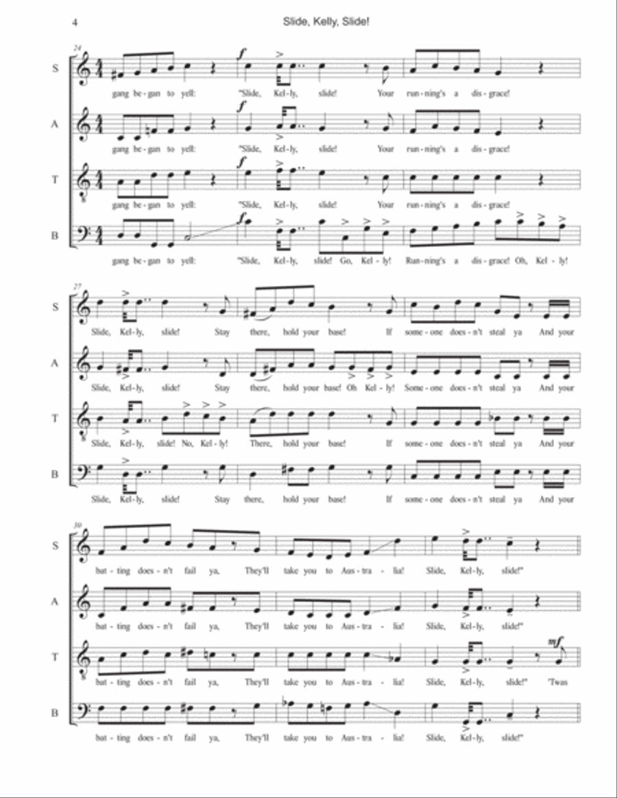 Baseball Songs: 3. Slide, Kelly, Slide 4-Part scores gallery preview page 4