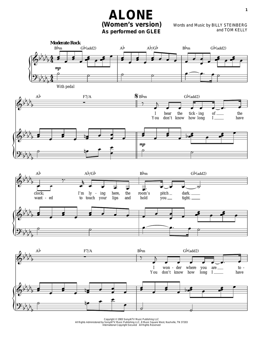 Alone Piano, Vocal scores gallery preview page 1