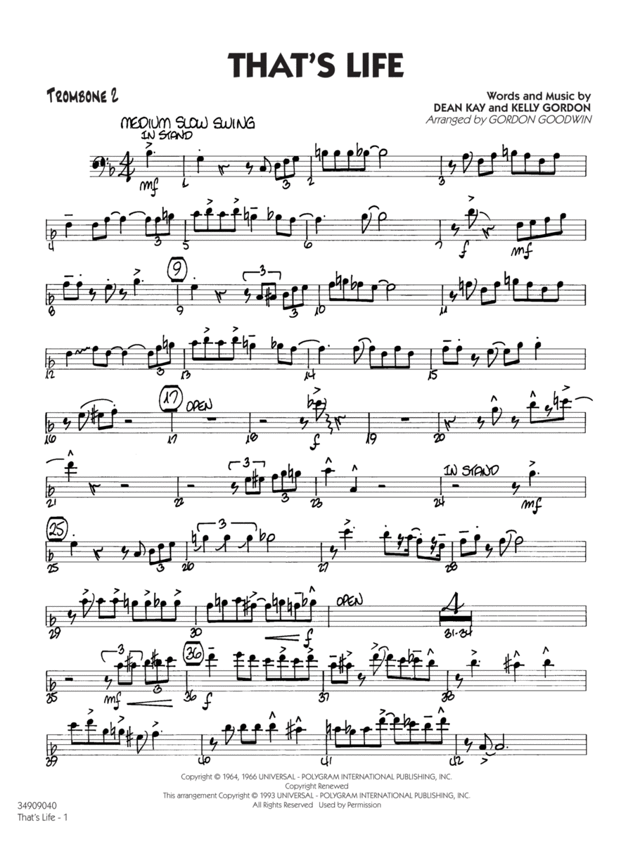 That's Life - Trombone 2 Jazz Ensemble scores gallery preview page 1