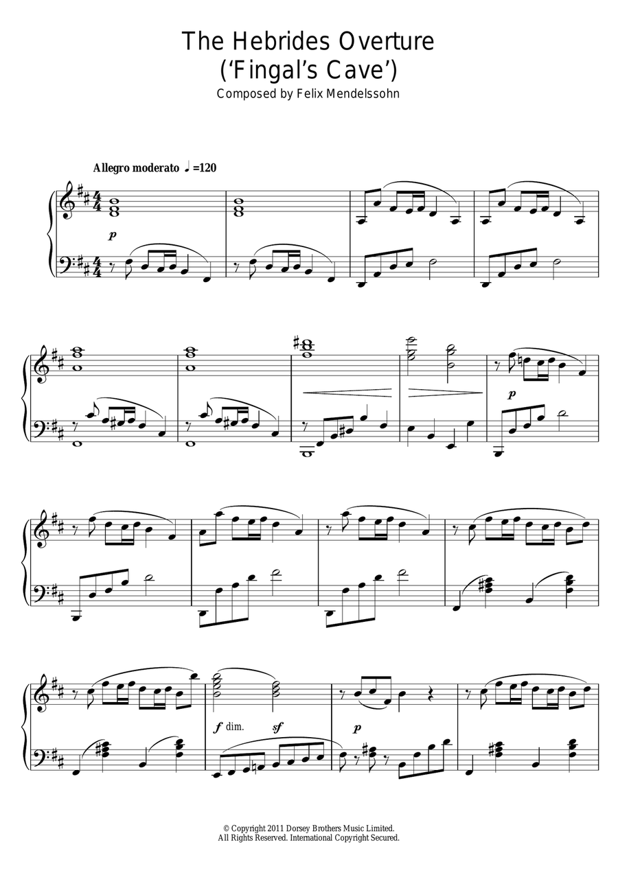 The Hebrides Overture (Fingal's Cave) Piano Solo scores gallery preview page 1