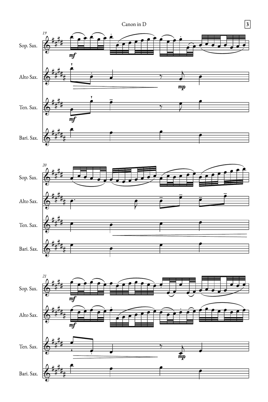 Canon in D Saxophone Quartet scores gallery preview page 3