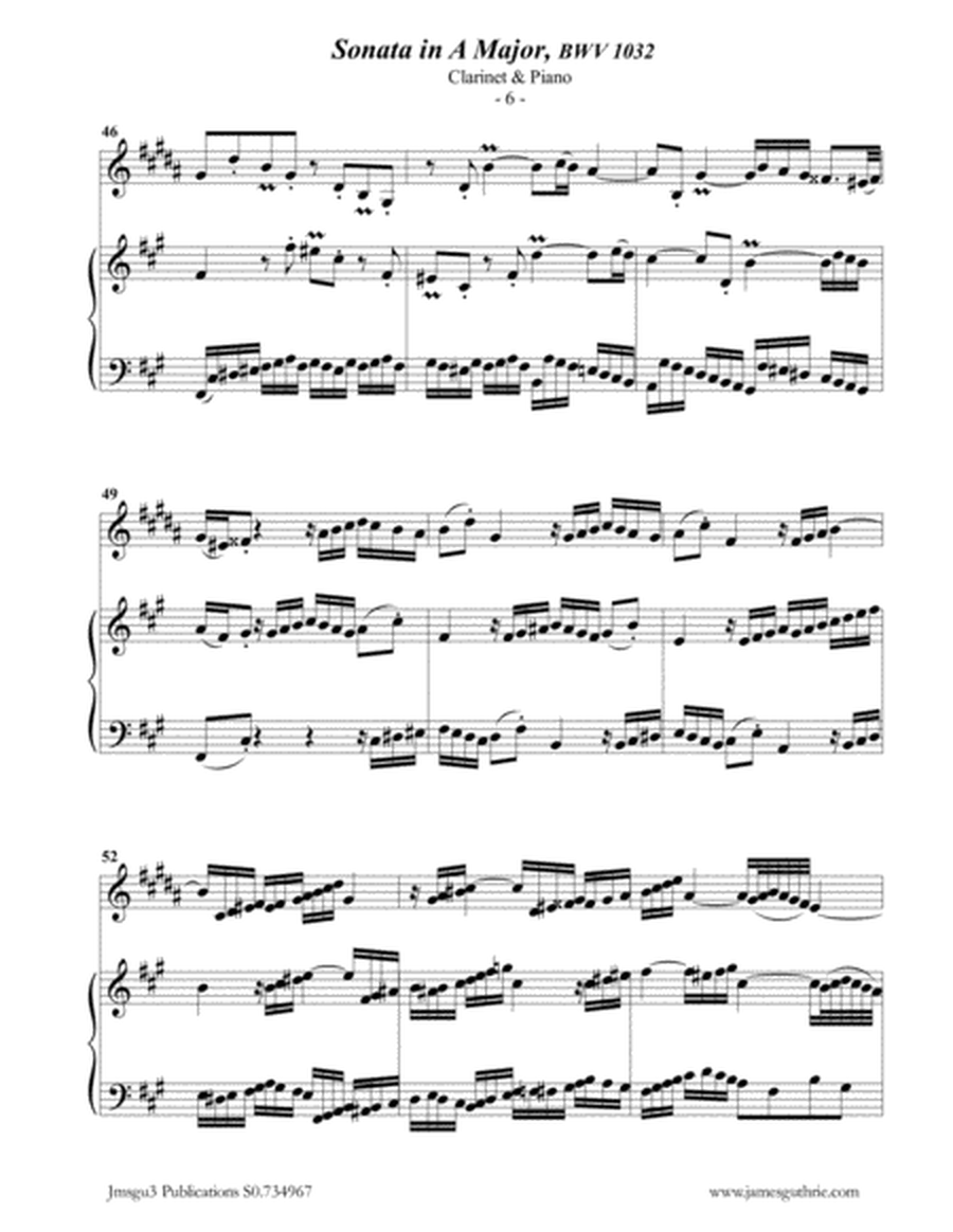 BACH: Sonata in A BWV 1032 for Clarinet & Piano image number null