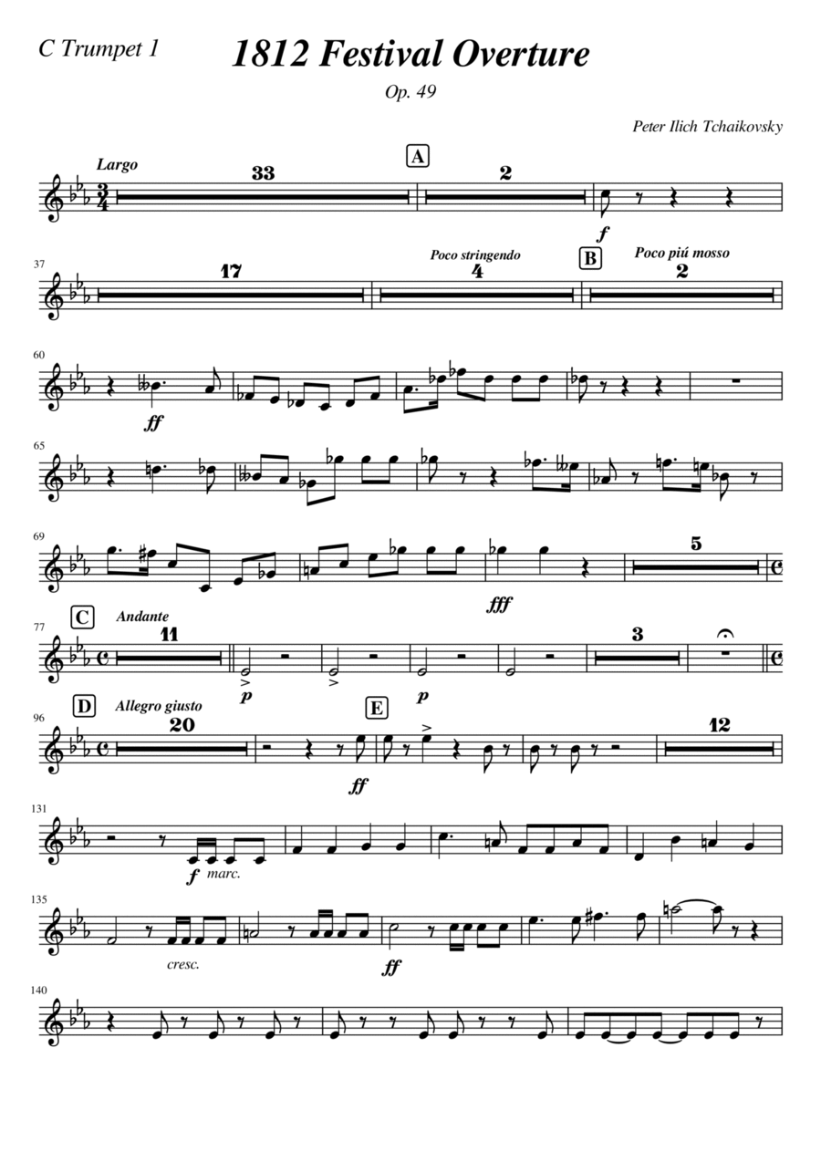 1812 (Festival Overture) Tchaikovsky Trumpet 1 in C Trumpet Solo scores gallery preview page 1