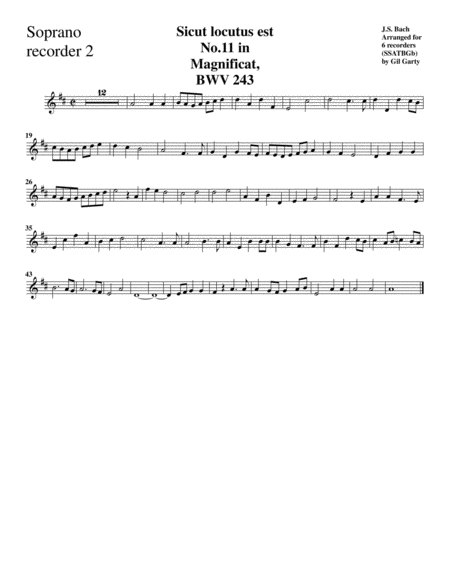 Sicut locutus est from Magnificat, BWV 243 (arrangement for 6 recorders)