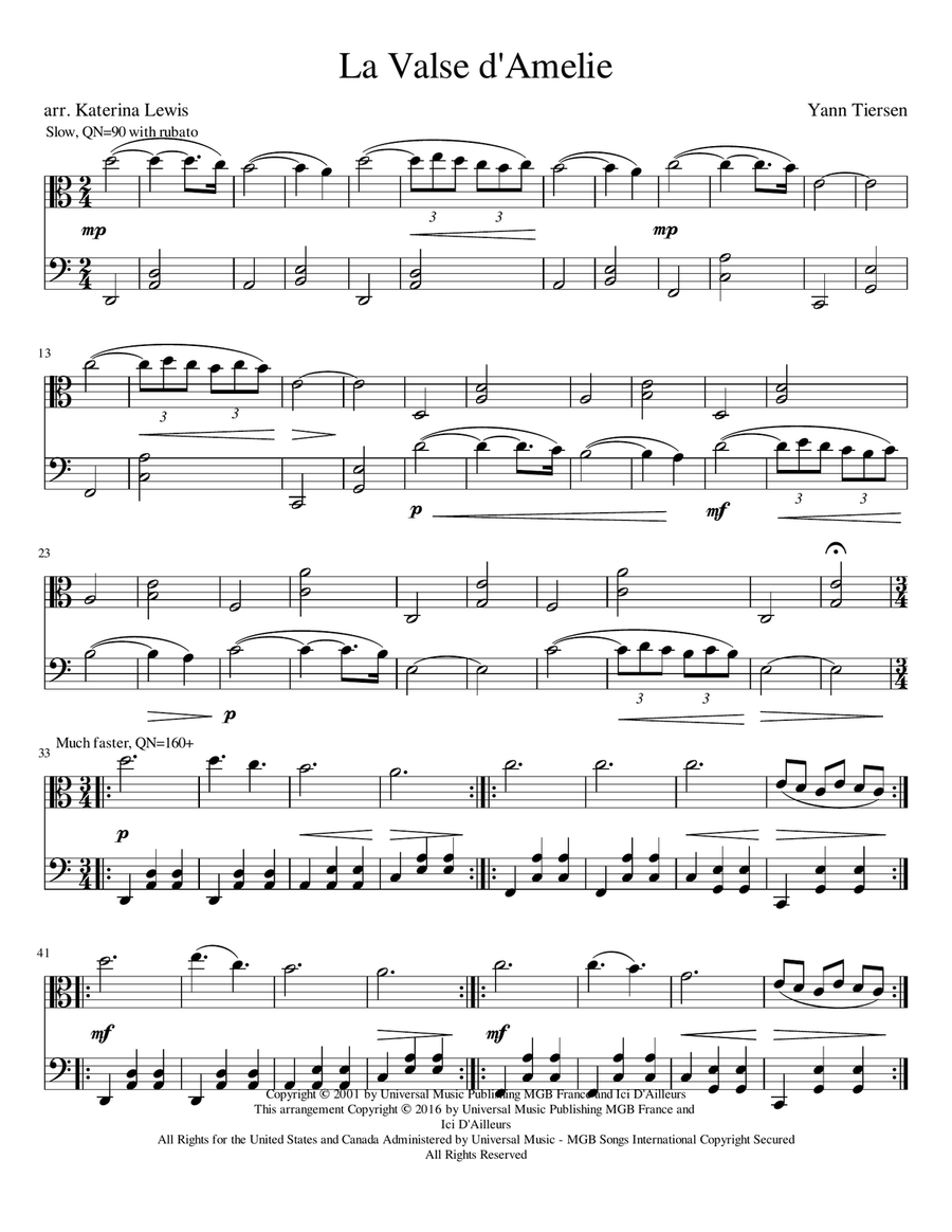 La Valse D'amelie La Valse D'amelie String Duet scores gallery preview page 1