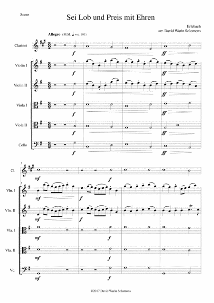 Sei Lob und Preis mit Ehren for clarinet and strings Clarinet scores gallery preview page 1