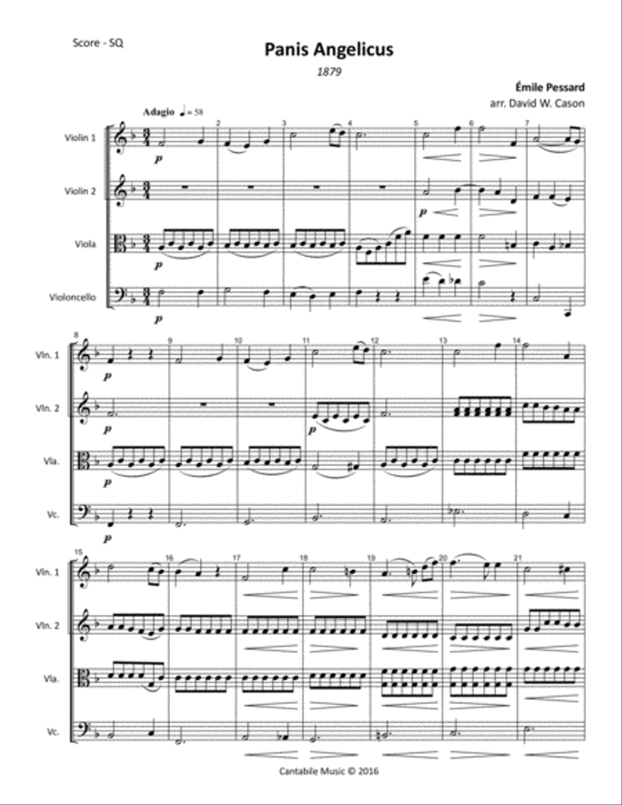 Panis angelicus IEP 53 (Pessard) STRING QUARTET String Quartet scores gallery preview page 1