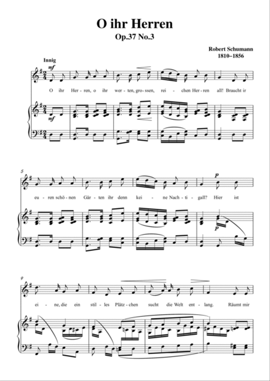 Schumann-O ihr Herren in G Major for Voice and Piano Voice Solo scores gallery preview page 2