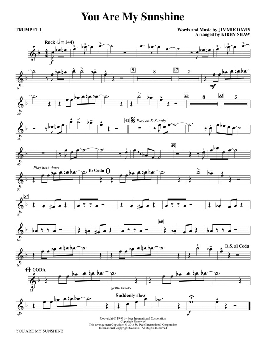 You Are My Sunshine - Bb Trumpet 1 Choir scores gallery preview page 1