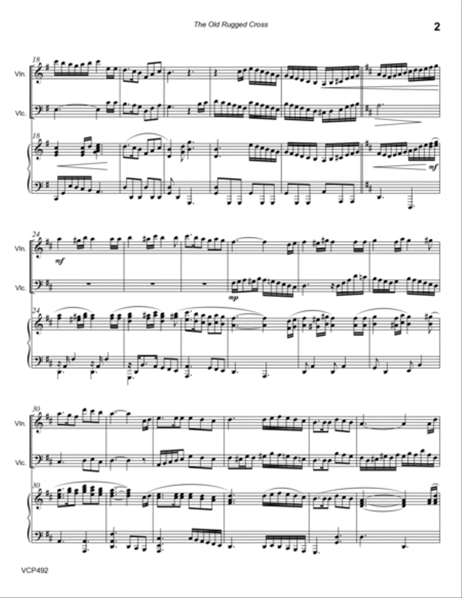 THE OLD RUGGED CROSS - Violin & Cello with Piano accompaniment Piano Trio scores gallery preview page 2