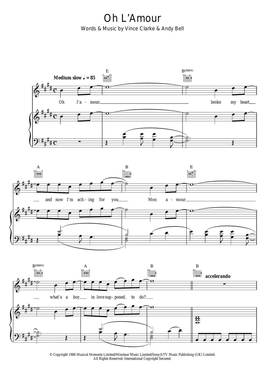 Oh L'Amour Piano, Vocal scores gallery preview page 1
