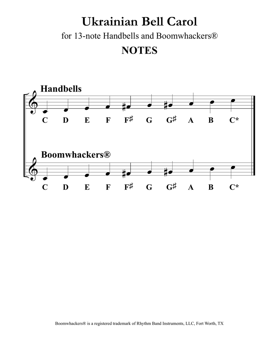 Ukrainian Bell Carol (for 13-note Bells and Boomwhackers with Black and White Notes) Handbell Choir scores gallery preview page 4