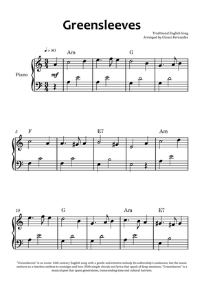 Greensleeves - Easy Piano with Chord Charts