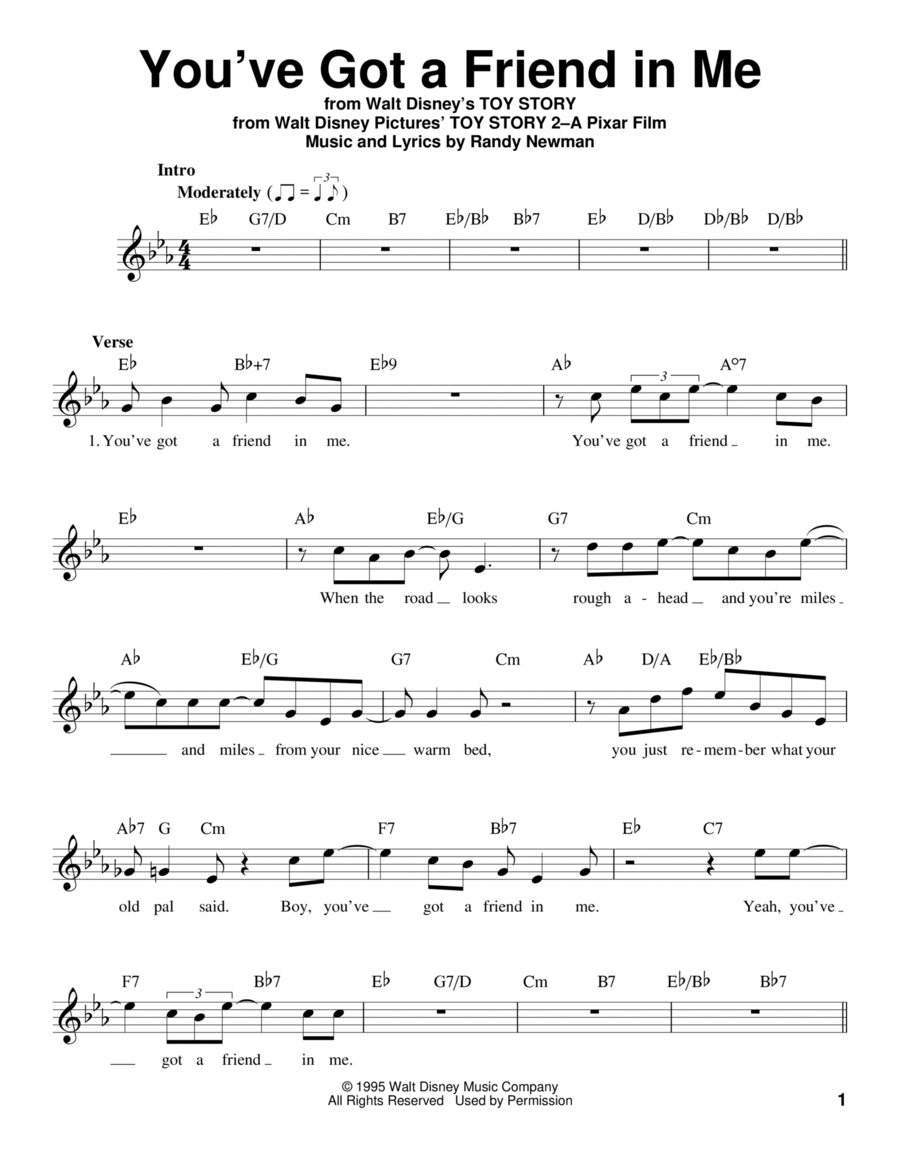 You've Got A Friend In Me (from Toy Story) Voice scores gallery preview page 1