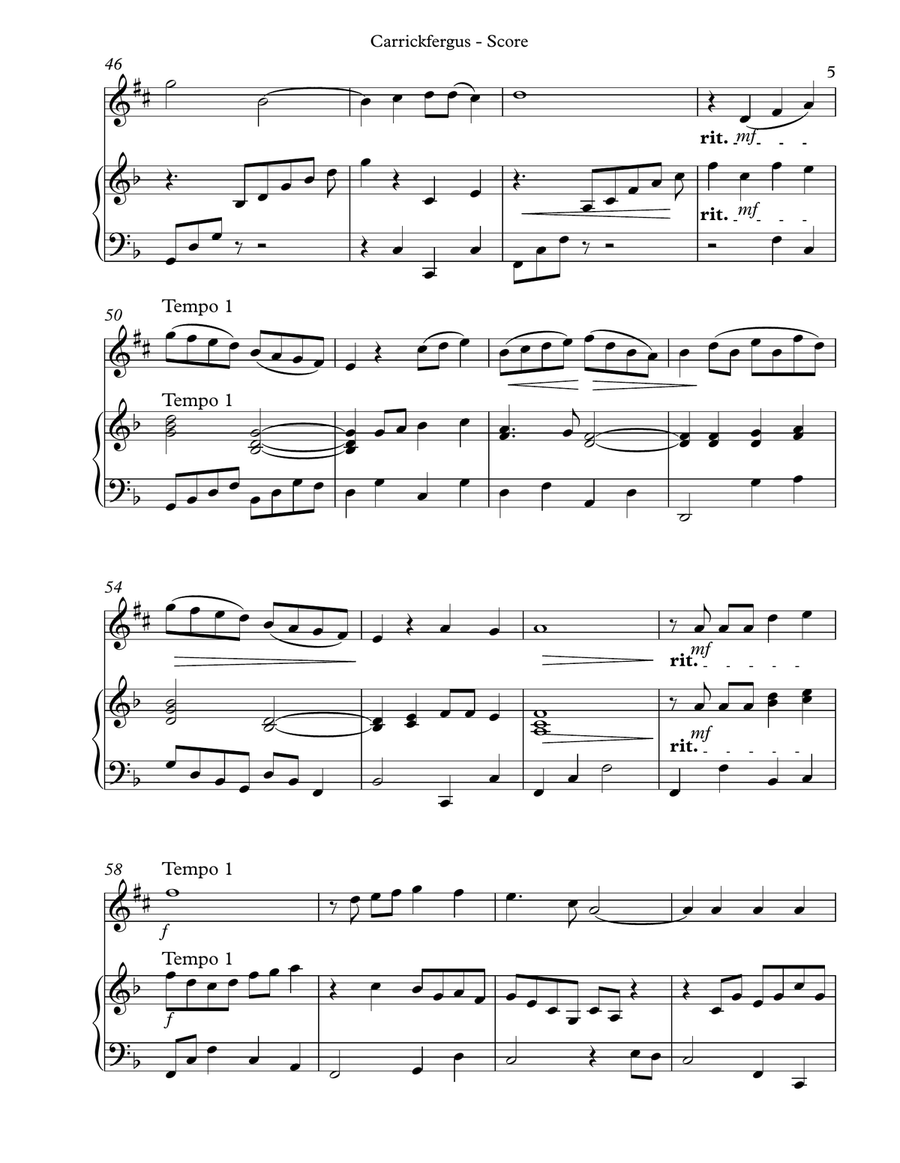 Carrickfergus Duet for Eb Alto Saxophone & Harp Alto Saxophone scores gallery preview page 5
