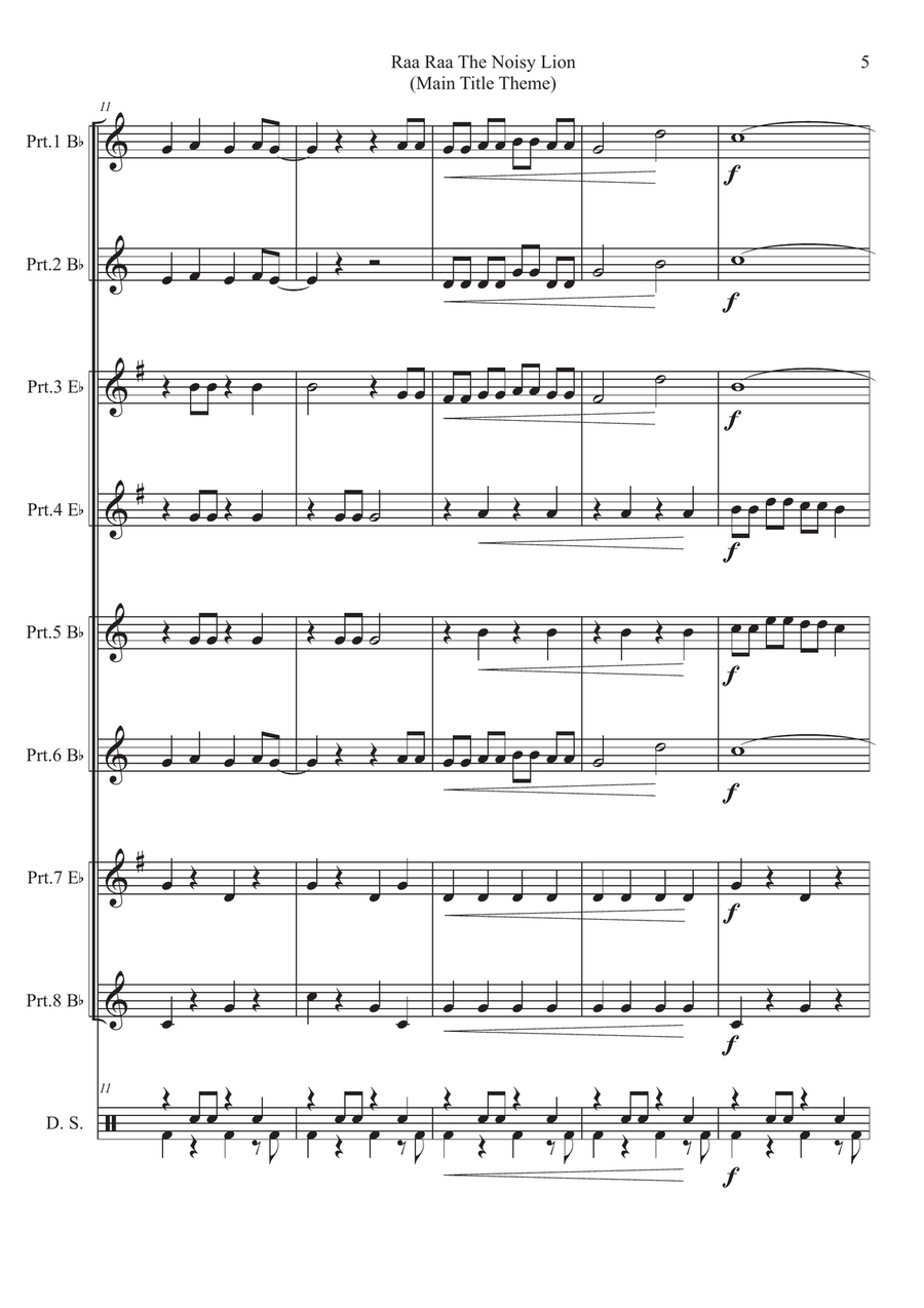 Raa Raa The Noisy Lion Main Title Theme Woodwind Quintet scores gallery preview page 5