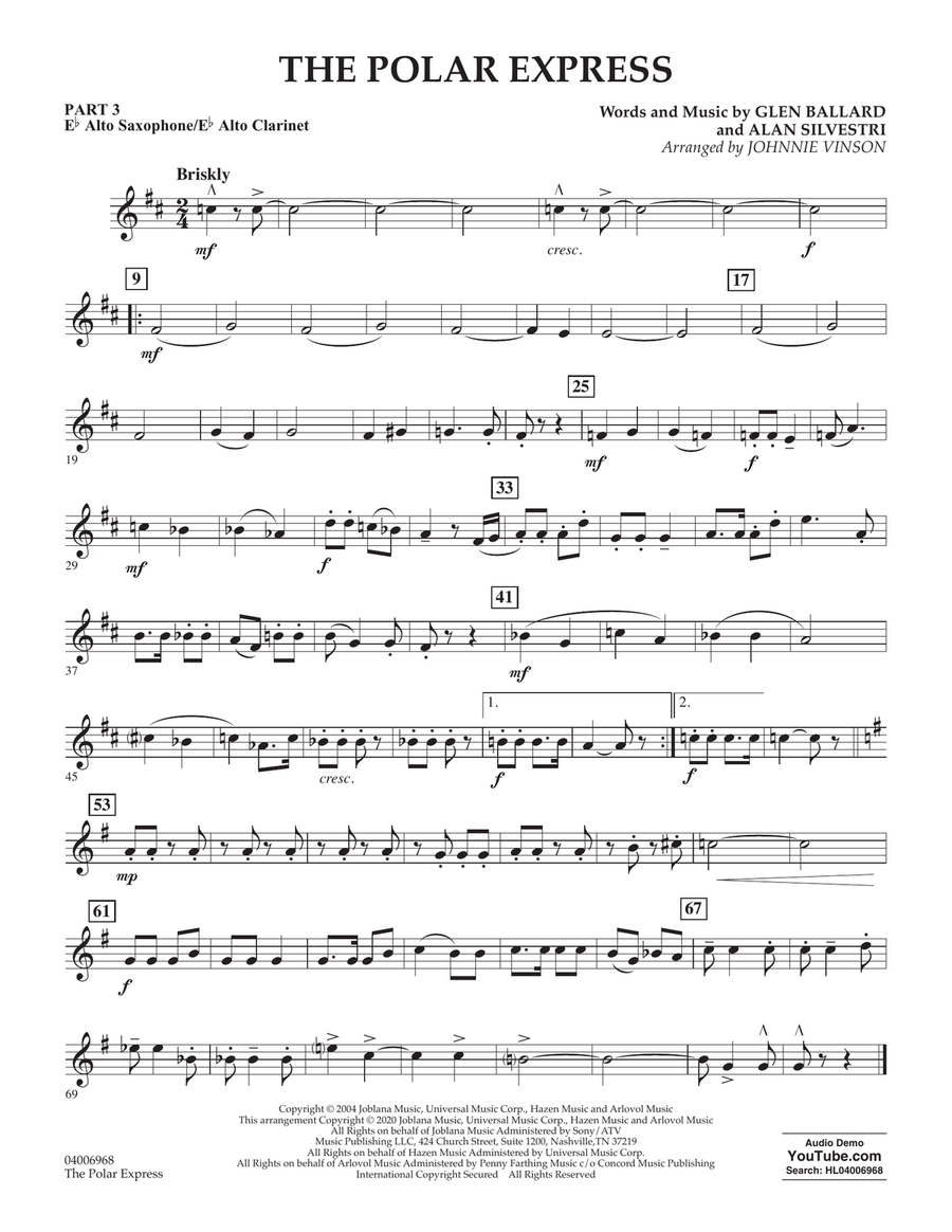 The Polar Express (arr. Johnnie Vinson) - Pt.3 - Eb Alto Sax/Alto Clar. Concert Band scores gallery preview page 1