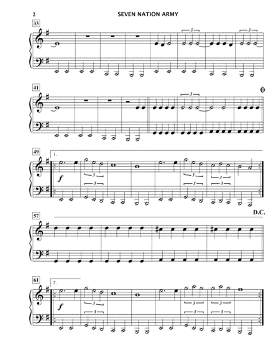 Seven Nation Army Easy Piano scores gallery preview page 2