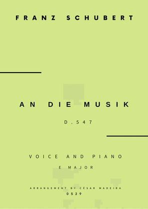 Book cover for An Die Musik - Voice and Piano - E Major (Full Score and Parts)