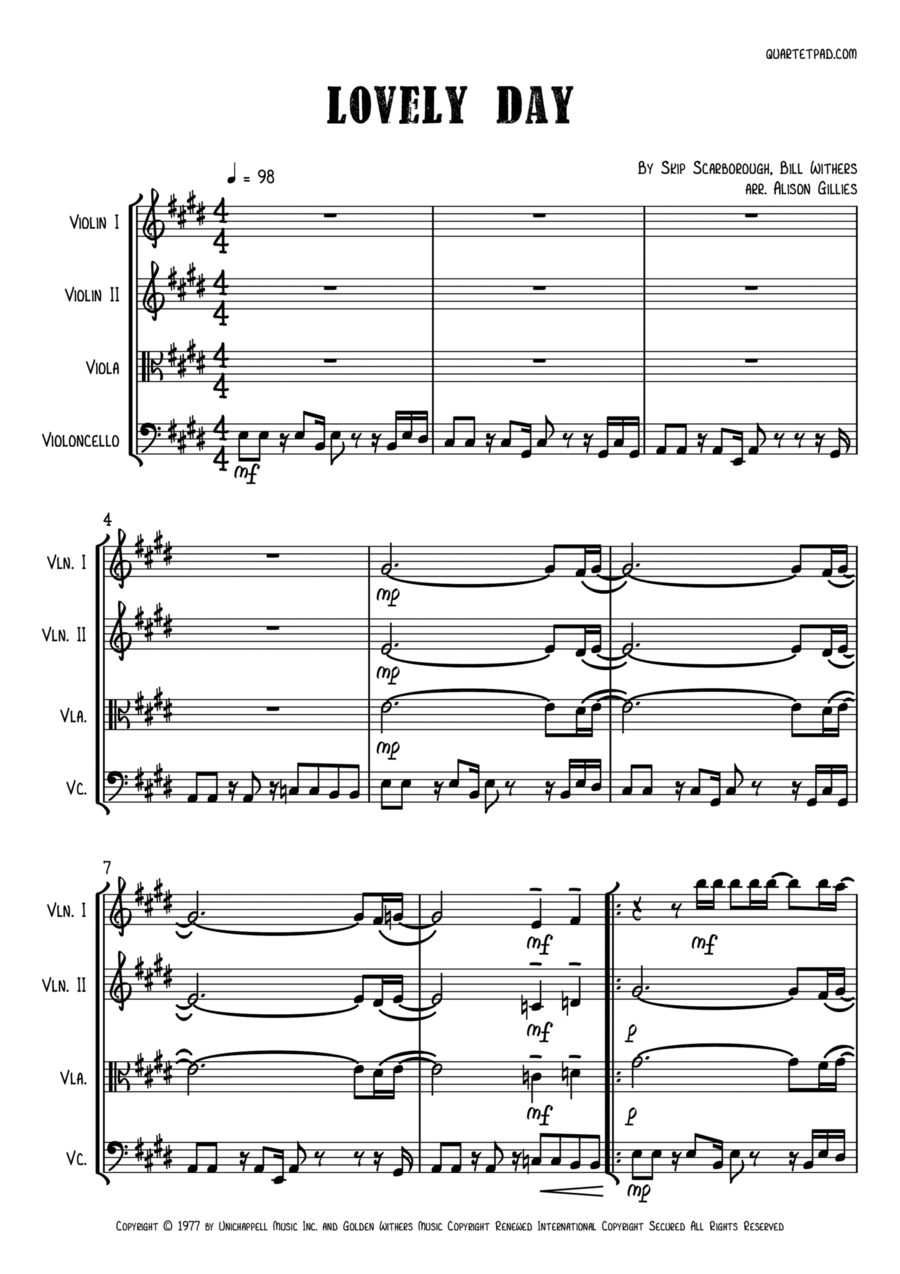Lovely Day String Trio scores gallery preview page 1