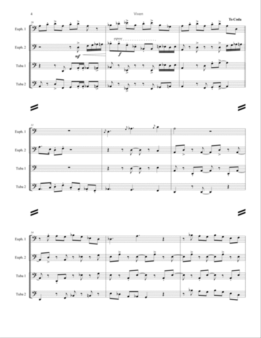 Vixen The Hipster Reindeer (Lower Brass Quartet) Brass Quartet scores gallery preview page 5