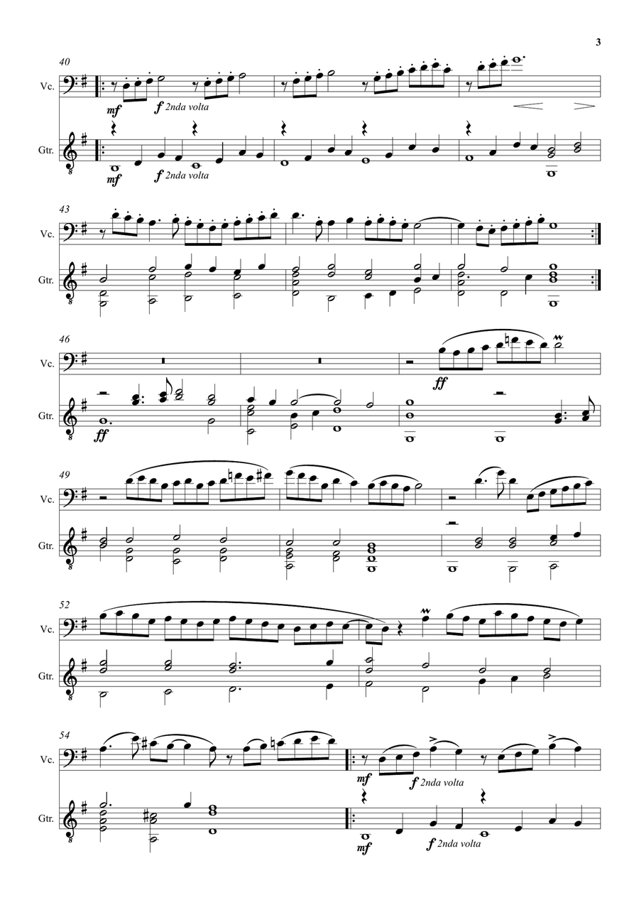 Come again sweet love doth now invite (John Dowland) arranged for cello and guitar String Duet scores gallery preview page 3