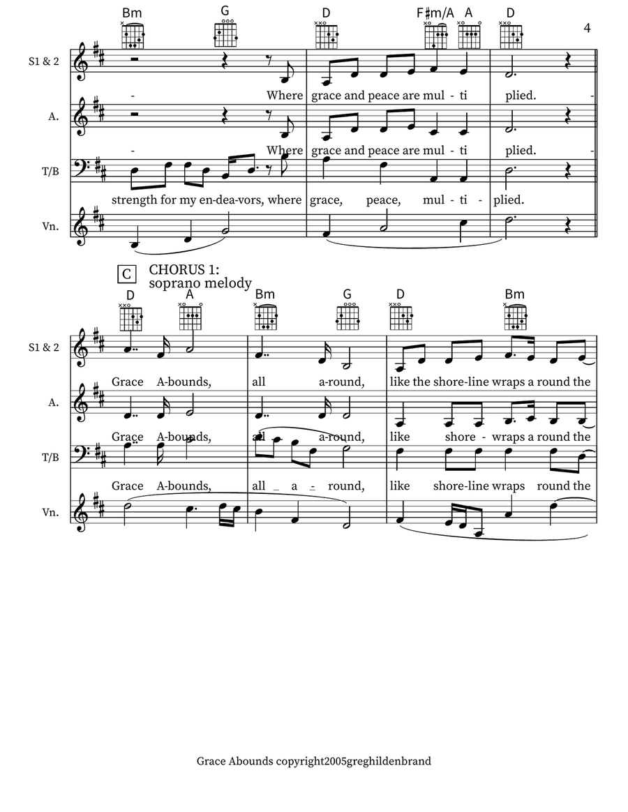 Grace Abounds for SSAB Choir, Violin & Worship Band 3-Part scores gallery preview page 4