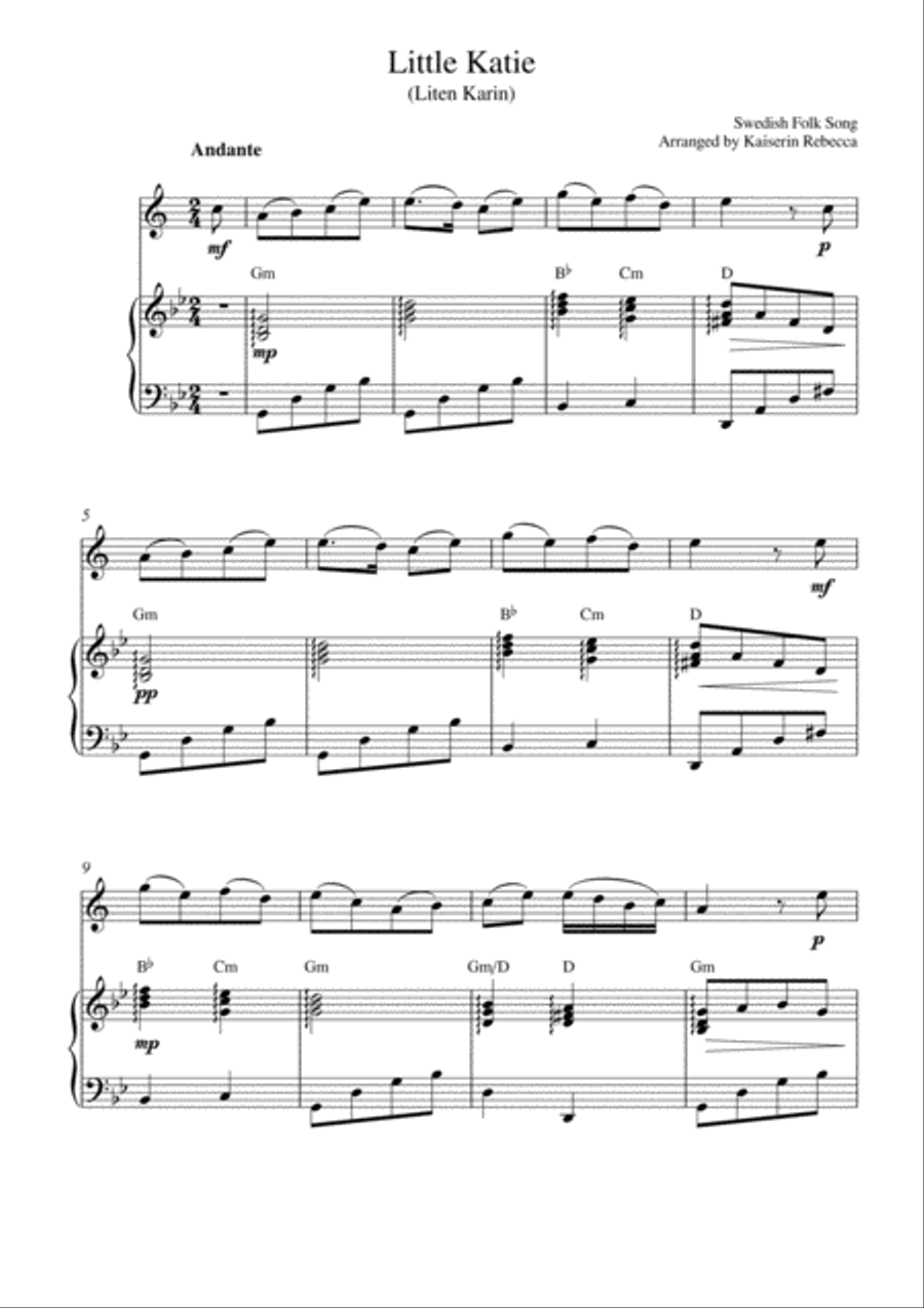 Little Katie (Liten Karin) (for Bb trumpet and piano) B-Flat Trumpet scores gallery preview page 1