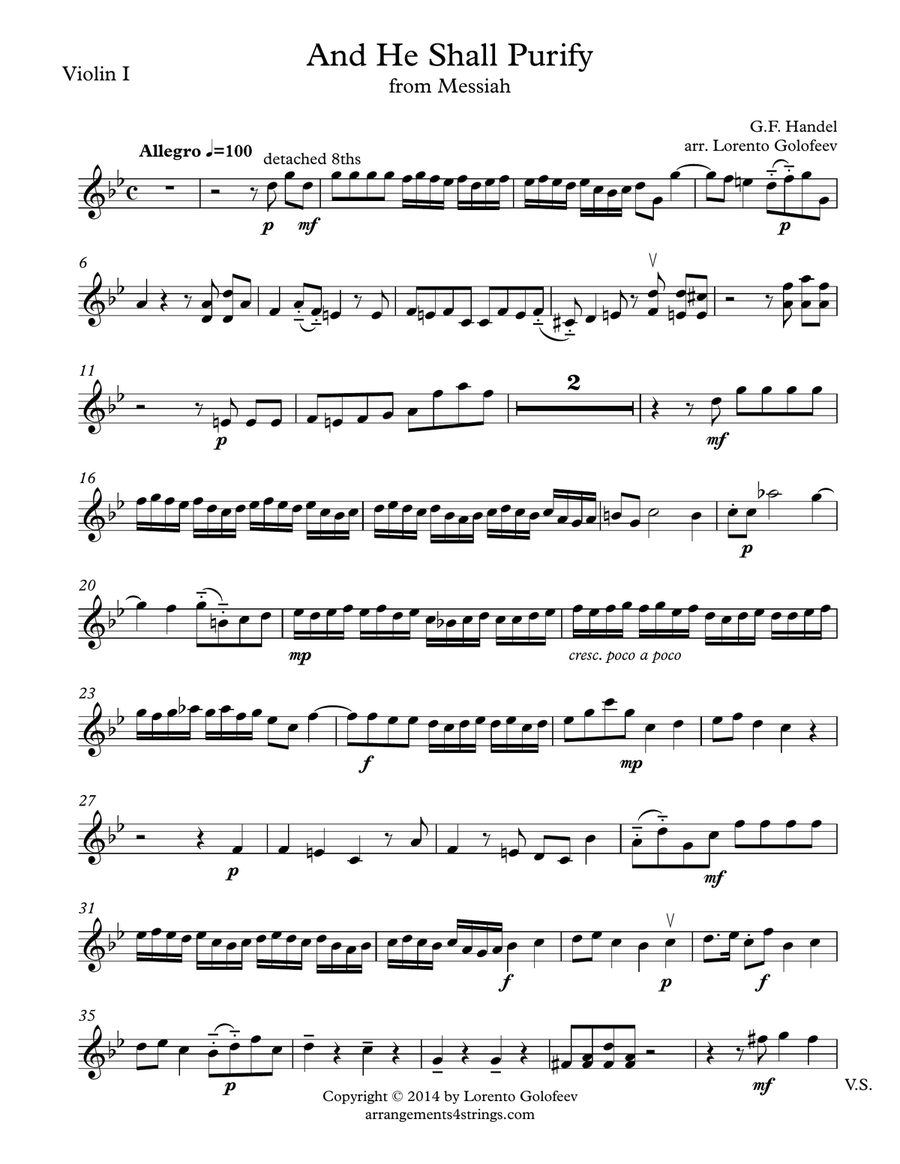 And He Shall Purify from Messiah String Quartet scores gallery preview page 1