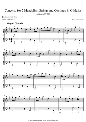 Book cover for Concerto for 2 Mandolins, Strings and Continuo in G Major (EASY PIANO) I. Allegro (RV 532) [Vivaldi]