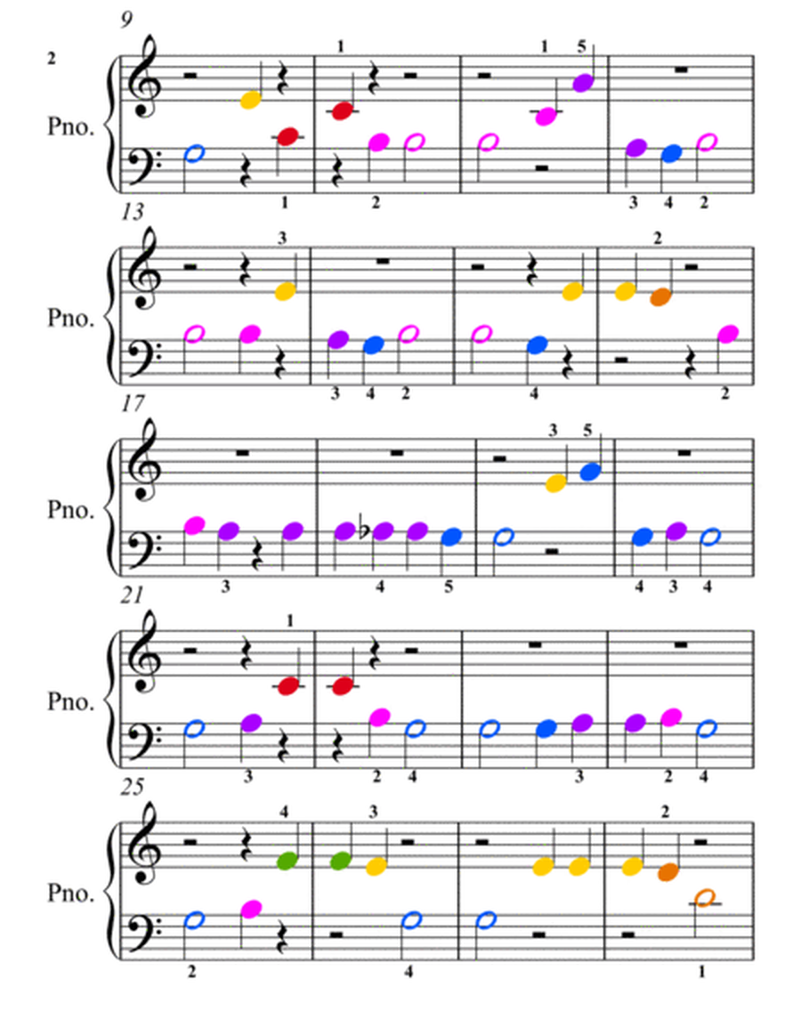 Dance of the Hours Beginner Piano Sheet Music with Colored Notation