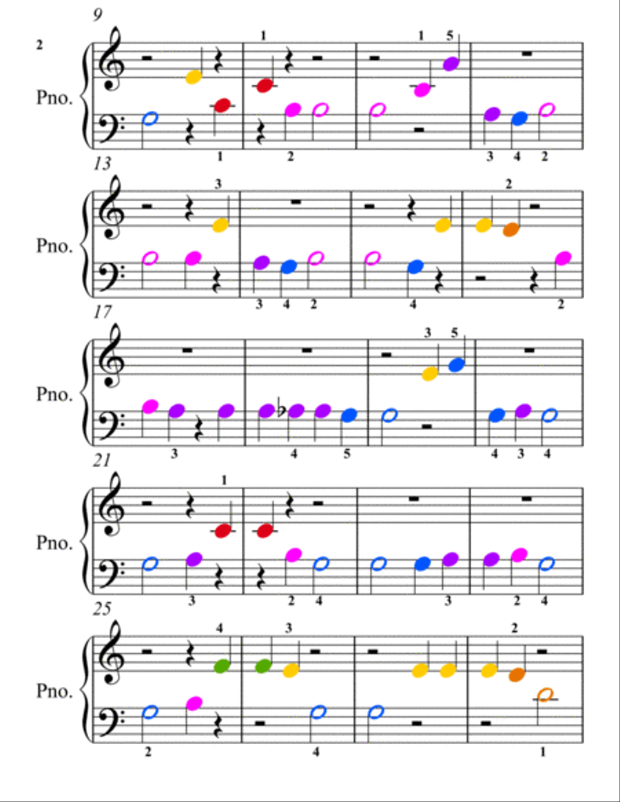 Dance of the Hours Beginner Piano Sheet Music with Colored Notation