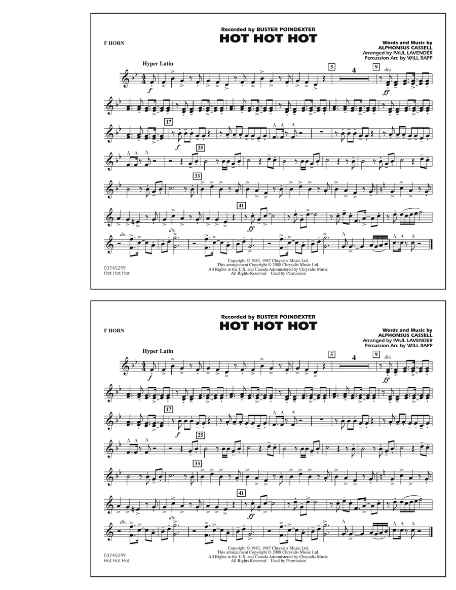 Hot Hot Hot - F Horn Marching Band scores gallery preview page 1