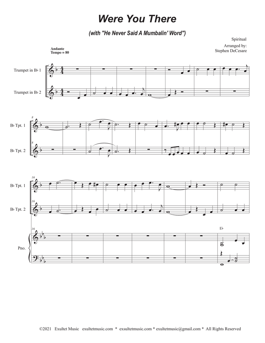 Were You There (with "He Never Said A Mumbalin' Word") (Duet for Bb-Trumpet)