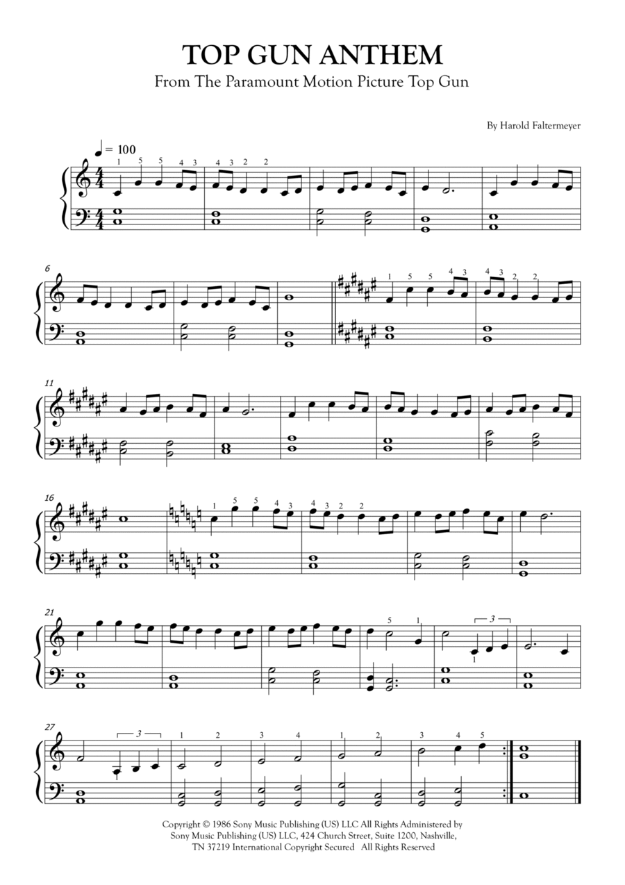 Top Gun Anthem Easy Piano scores gallery preview page 1