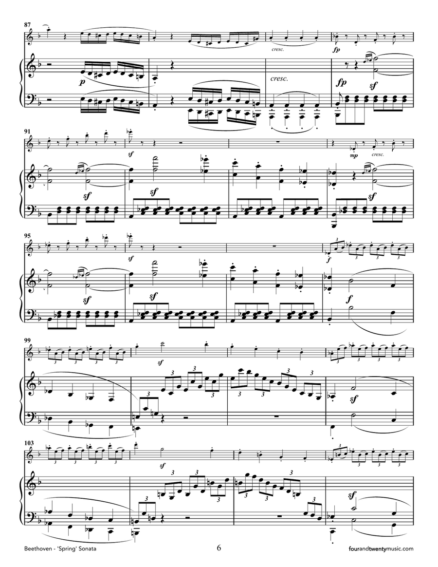 Sonata no. 5 (Spring), opus 24, adapted for flute and piano Flute Solo scores gallery preview page 6