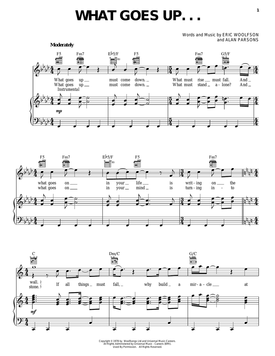 What Goes Up... Piano, Vocal, Guitar scores gallery preview page 1