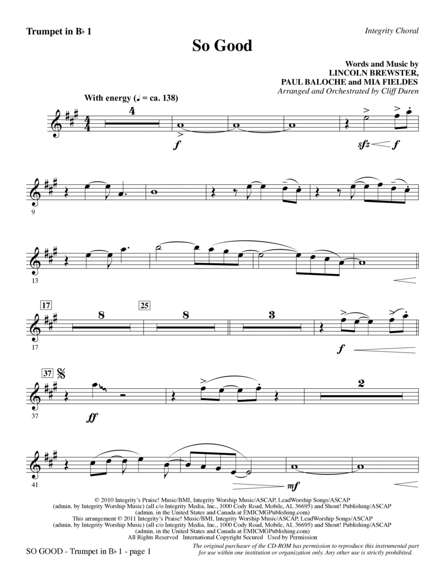 So Good - Bb Trumpet 1 So Good - Bb Trumpet 1 Choir scores gallery preview page 1