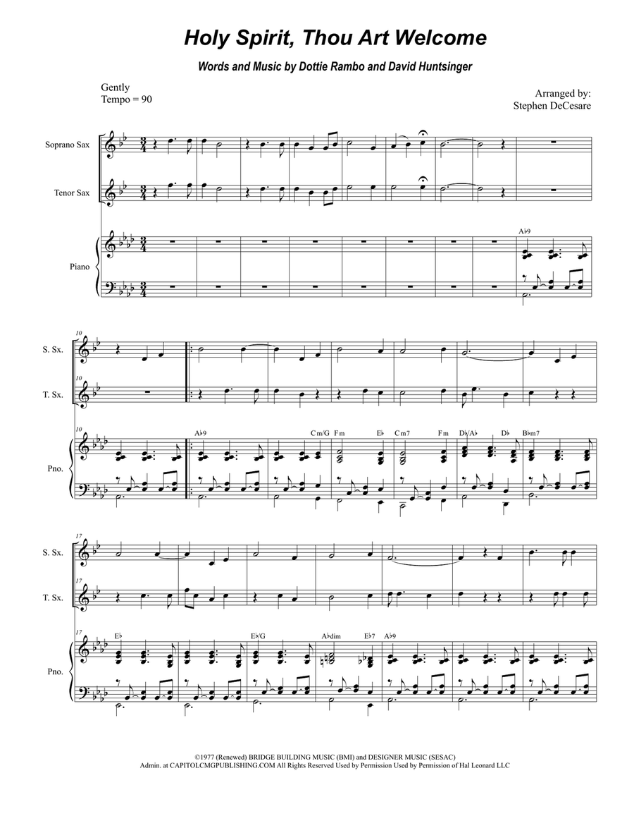 Holy Spirit, Thou Art Welcome Woodwind Duet scores gallery preview page 1