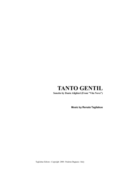 TANTO GENTIL - Sonetto by Dante Alighieri (From "Vita Nova") - For SATB Choir image number null