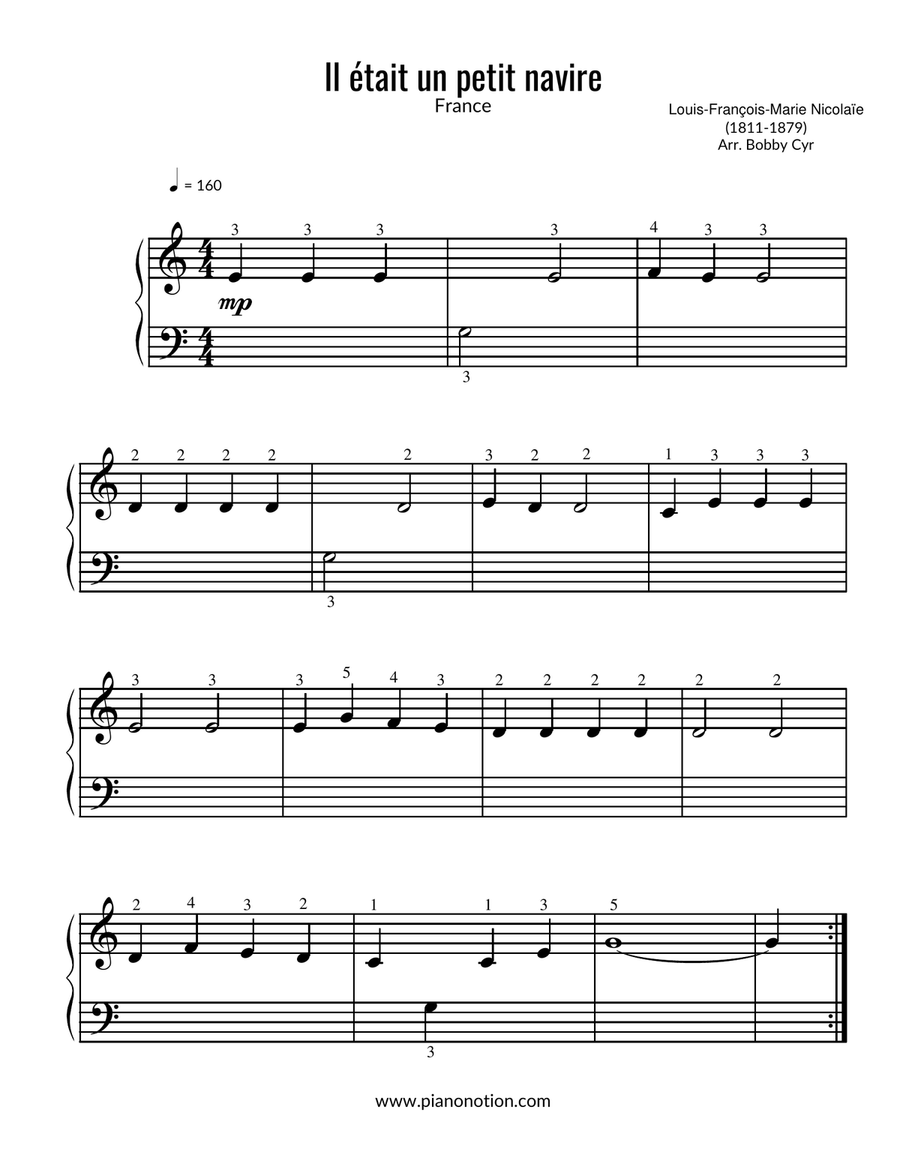 Il Était un Petit Navire - Comptines (piano facile) Easy Piano scores gallery preview page 1